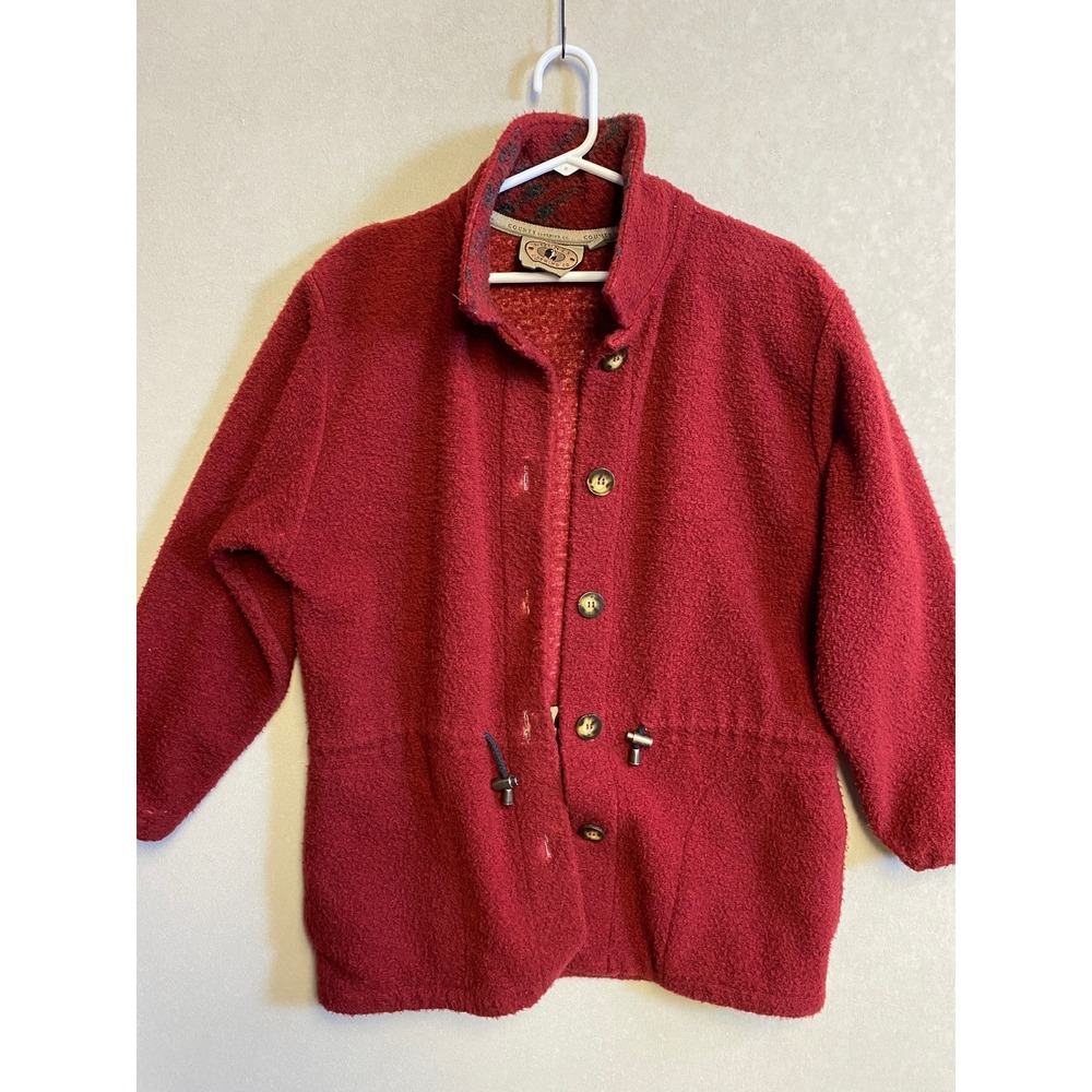 County Clothing Co Red Boucle Fleece Jacket Drawstring Waist Vintage USA Made